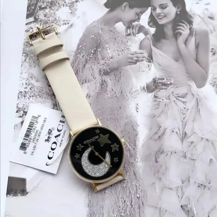 Coach Perry Black Dial White Leather Strap Watch for Women - 14503041 Buy Now By Coach