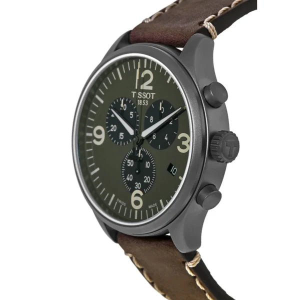 Tissot T Sport Chrono XL Green Dial Brown Leather Strap Watch For Men - T116.617.36.097.00 Buy Now By Tissot