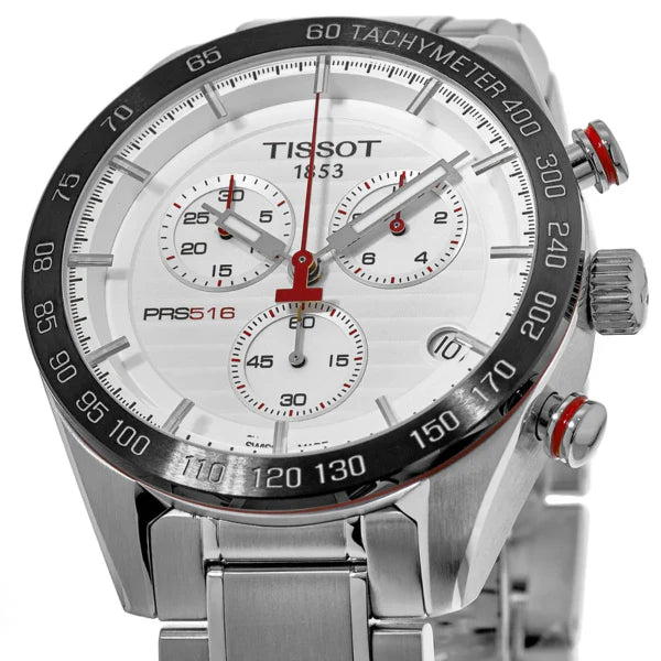 Tissot T Sport PRS 516 Chronograph White Dial Silver Steel Strap Watch For Men - T100.417.11.031.00 Buy Now By Tissot