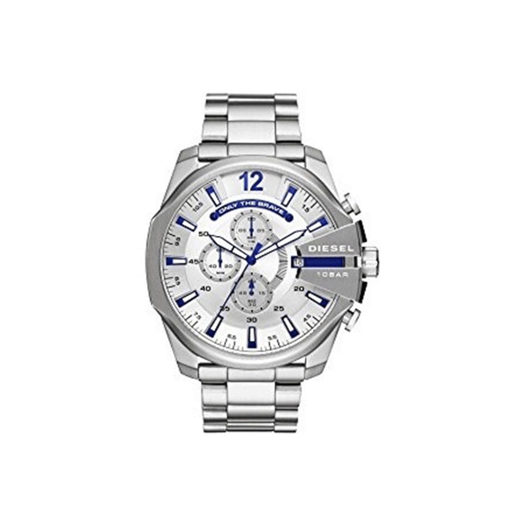 Diesel Mega Chief Chronograph White Dial Silver Steel Strap Watch For Men - DZ4477 Buy Now By Diesel