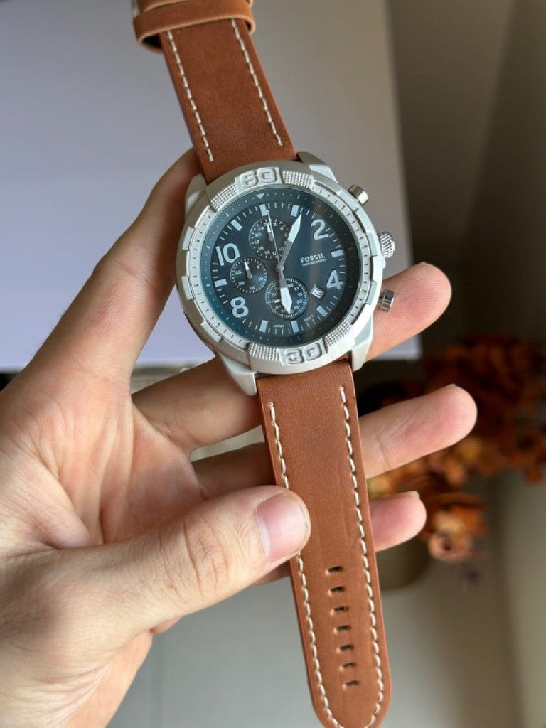 Fossil Bronson Chronograph Luggage Blue Dial Brown Leather Strap Watch for Men - FS5829 Buy Now By Fossil