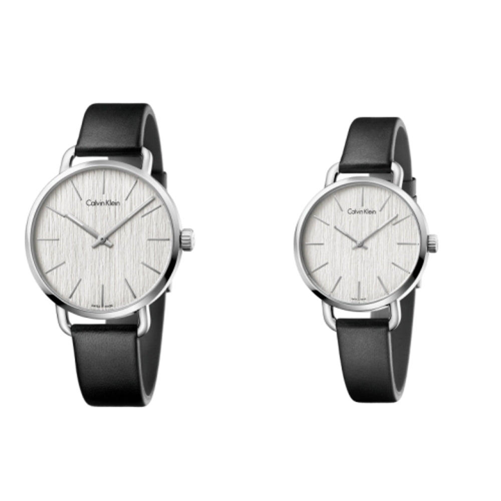 Calvin Klein Even Silver Black Leather Strap Watch for Women - K7B231C6 Buy Now By Calvin Klein