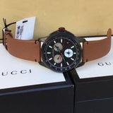 Gucci G-Timeless Chronograph Black Dial Brown Leather Strap Watch For Men - YA126271 Buy Now By Gucci