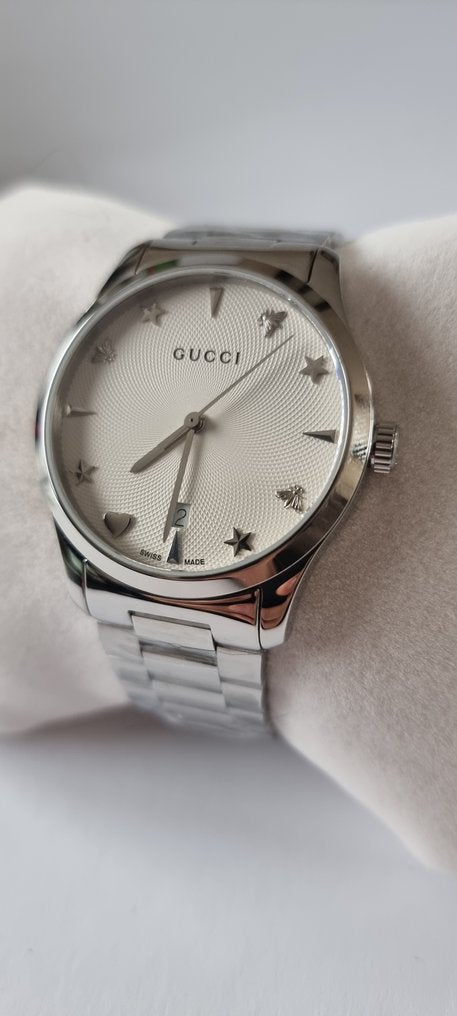 Gucci G Timeless White Dial Silver Steel Strap Watch For Women - YA1264028A Buy Now By Gucci