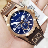Fossil Nate Chronograph Blue Dial Brown Leather Strap Watch for Men - JR1505 Buy Now By Fossil