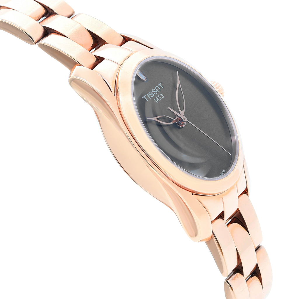Tissot T Wave Anthracite Dial Rose Gold Steel Strap Watch For Women - T112.210.33.061.00 Buy Now By Tissot