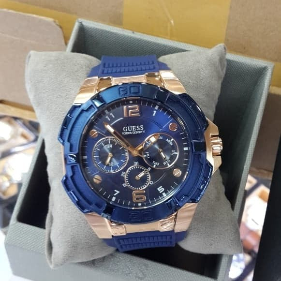 Guess Genesis Quartz Blue Dial Blue Silicone Strap Watch For Men - W1254G3 Buy Now By Guess