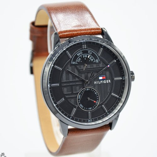 Tommy Hilfiger Hunter Black Dial Brown Leather Strap Watch for Men - 1791604 Buy Now By Tommy Hilfiger