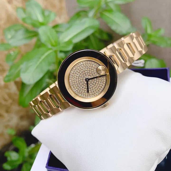 Movado Bold Crystal Gold Dial Gold Steel Strap Watch For Women - 3600492 Buy Now By Movado