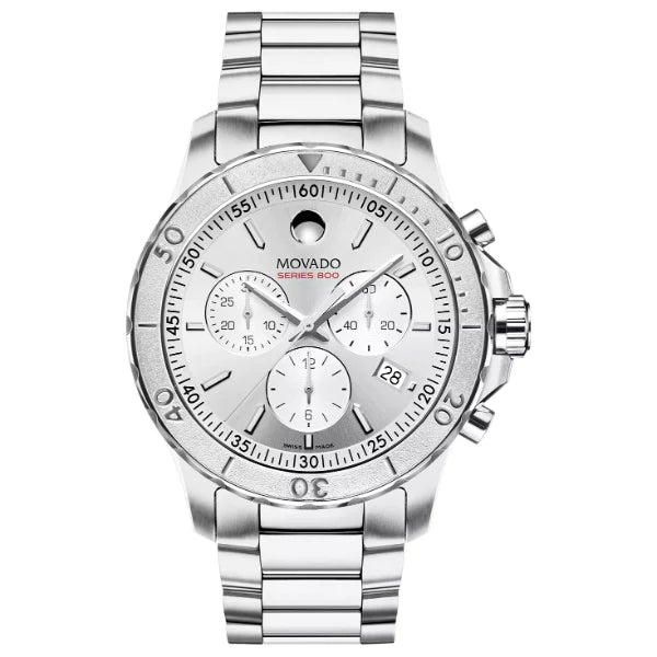 Movado Series 800 Chronograph Silver Dial Silver Steel Strap Watch For Men - 2600111 Buy Now By Movado