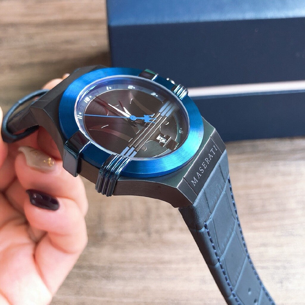 Maserati Potenza Black Dial 42mm Blue Leather Strap Watch For Men - R8851108007 Buy Now By Maserati