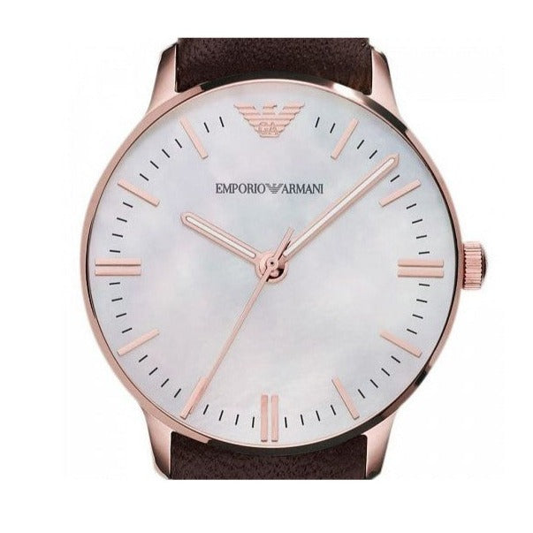Emporio Armani Classic Quartz Mother of Pearl Dial Brown Leather Strap Watch For Women - AR1601 Buy Now By Emporio Armani