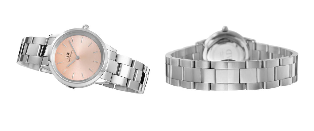 Daniel Wellington Iconic Link Pink Dial Silver Steel Strap Watch For Women - DW00100327 Buy Now By Daniel Wellington