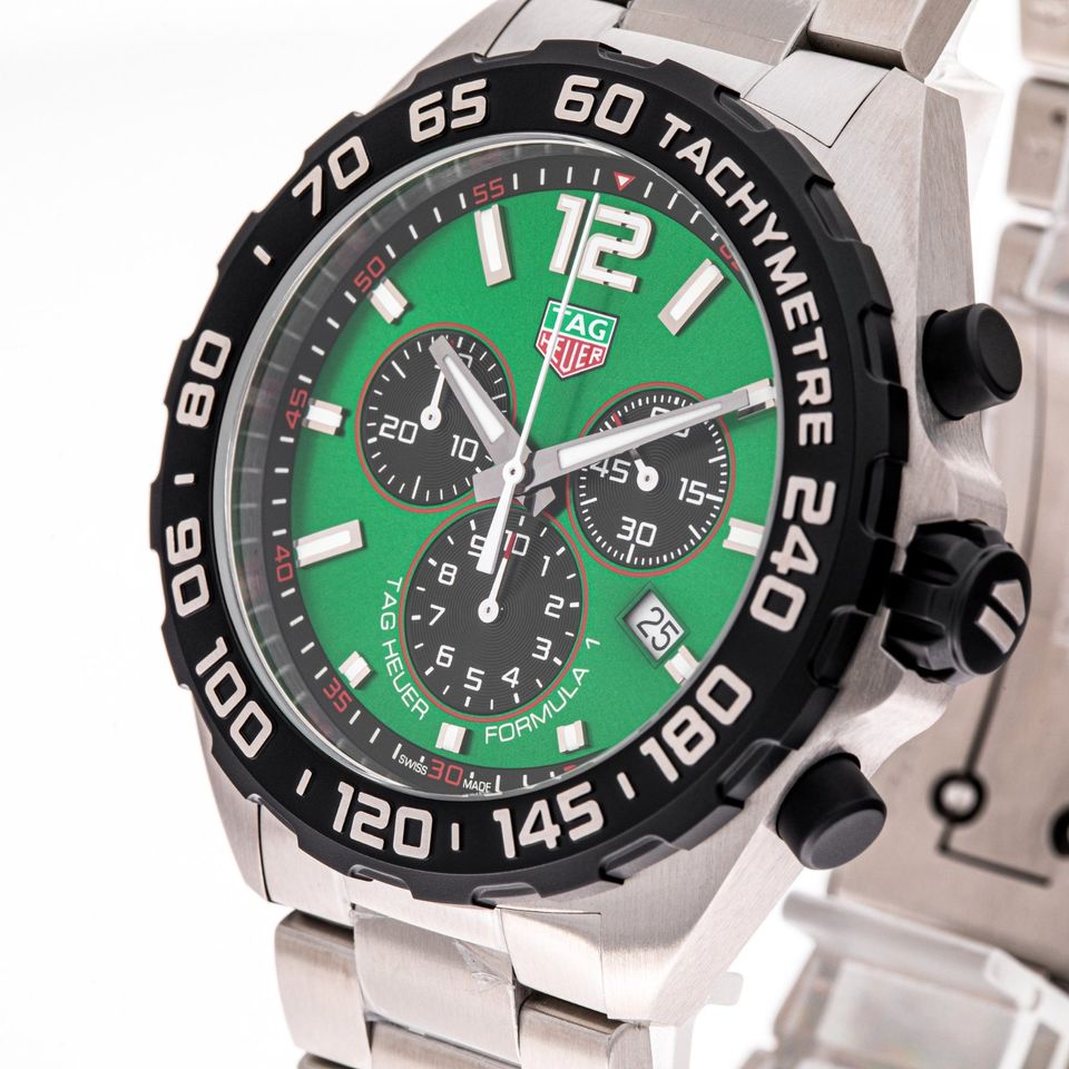 Tag Heuer Formula 1 Chronograph Green Dial Silver Steel Strap Watch for Men - CAZ101AP.BA0842 Buy Now By Tag Heuer
