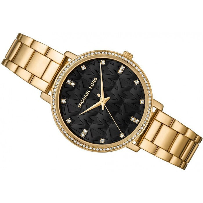 Michael Kors Pyper Three-Hand Black Dial Gold Steel Strap Watch For Women - MK4593 Buy Now By Michael Kors