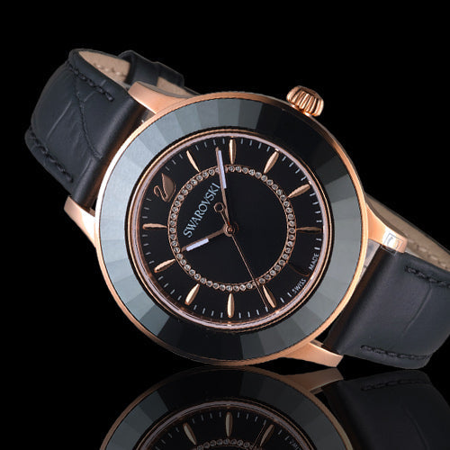 Swarovski Octea Lux Black Dial Black Leather Strap Watch for Women - 5414410 Buy Now By Swarovski