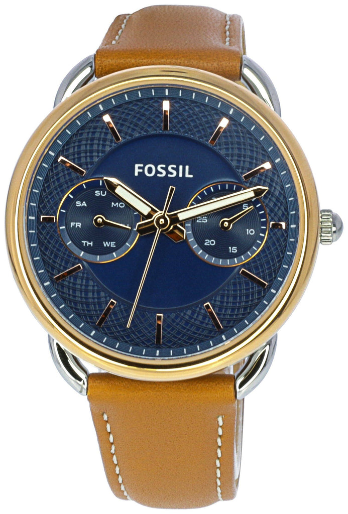 Fossil Tailor Date-Day Quartz Blue Dial Brown Leather Strap Watch for Women - ES4257 Buy Now By Fossil