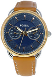 Fossil Tailor Date-Day Quartz Blue Dial Brown Leather Strap Watch for Women - ES4257 Buy Now By Fossil