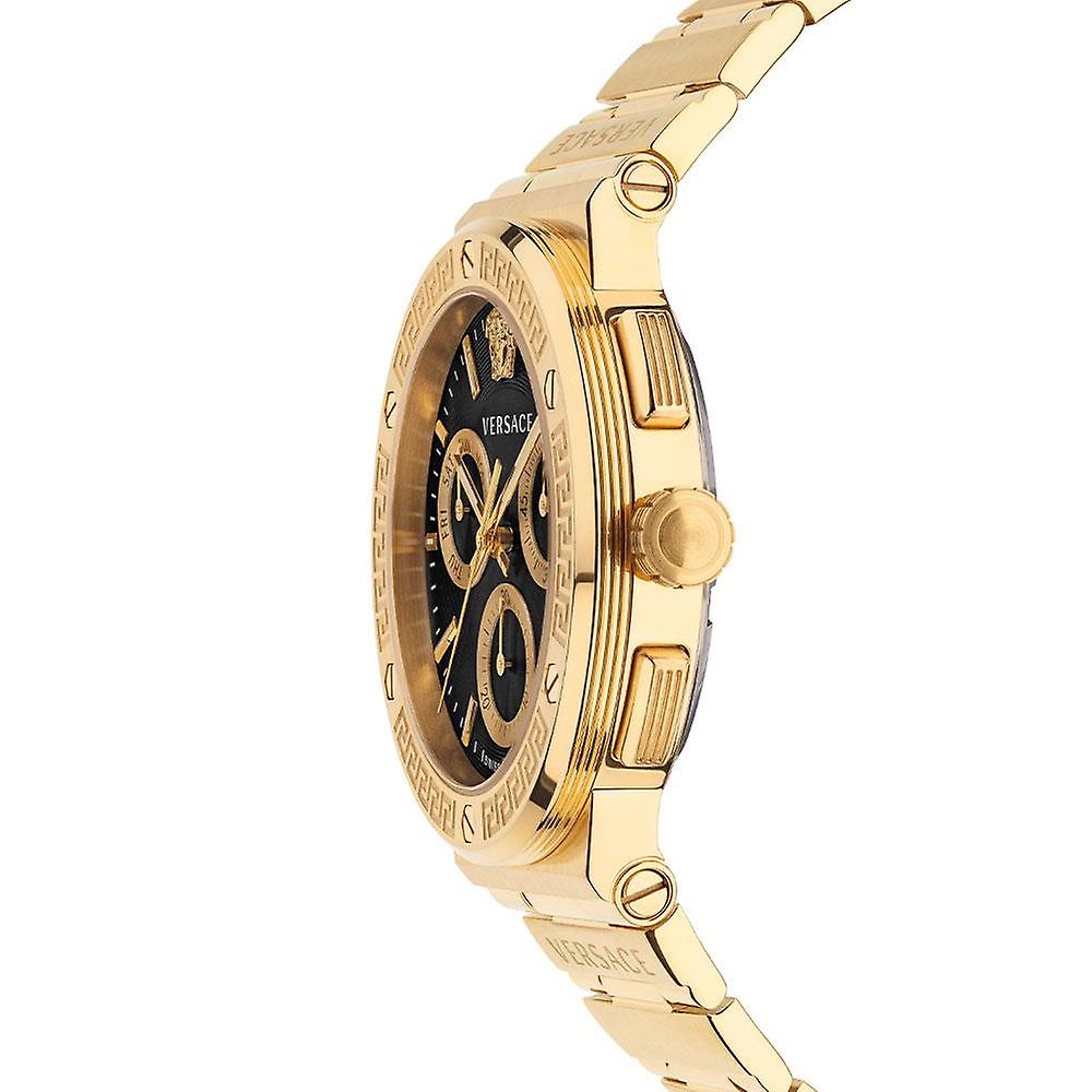 Versace Greca Chronograph Black Dial Gold Steel Strap Watch For Men - VEZ900421 Buy Now By Versace