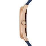 Guess Cubed Analog Rose Gold Dial Blue Leather Strap Watch For Women - GW0665L2 Buy Now By Guess