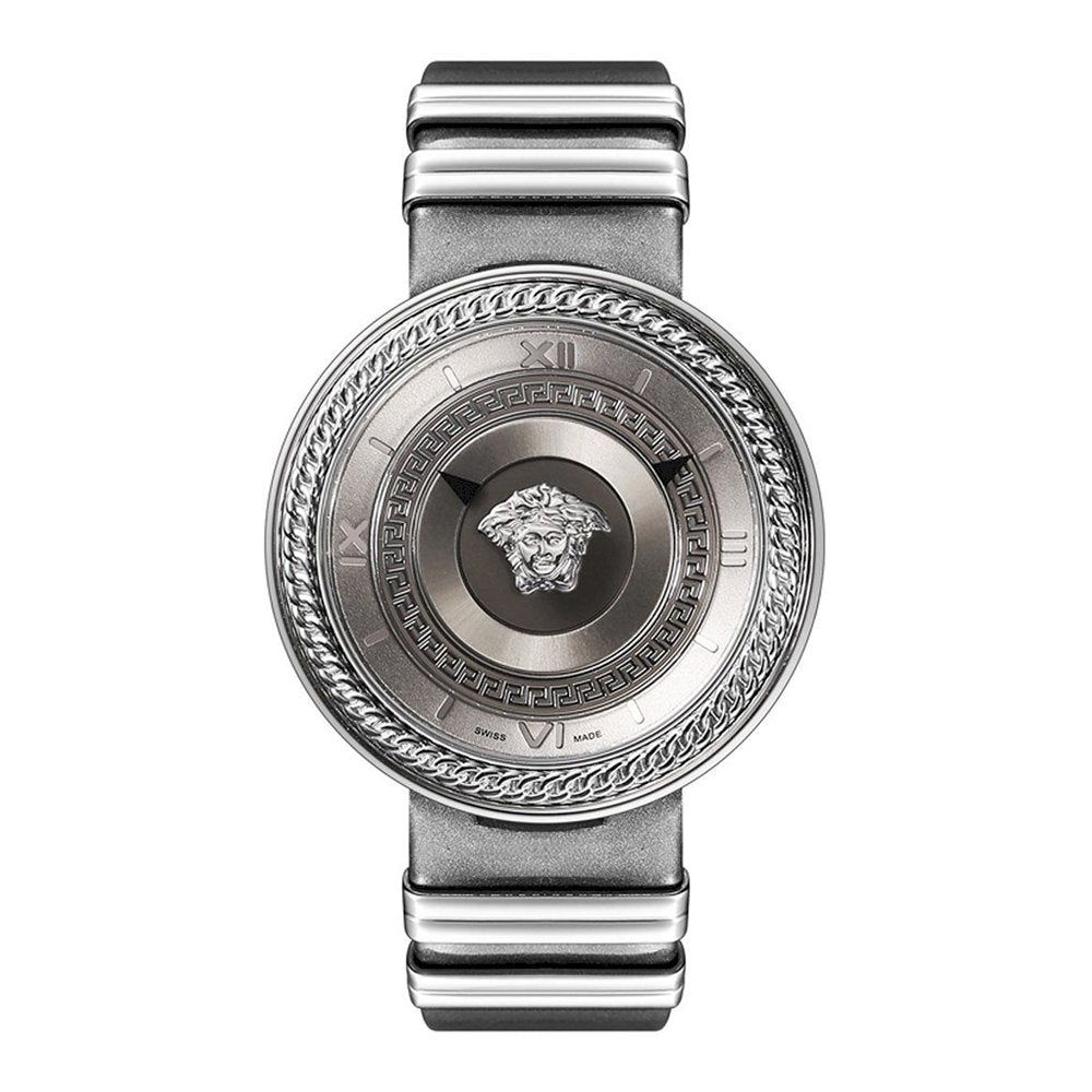 Versace V Metal Icon Silver Dial Silver & Grey Strap Watch for Women - VLC120016 Buy Now By Versace
