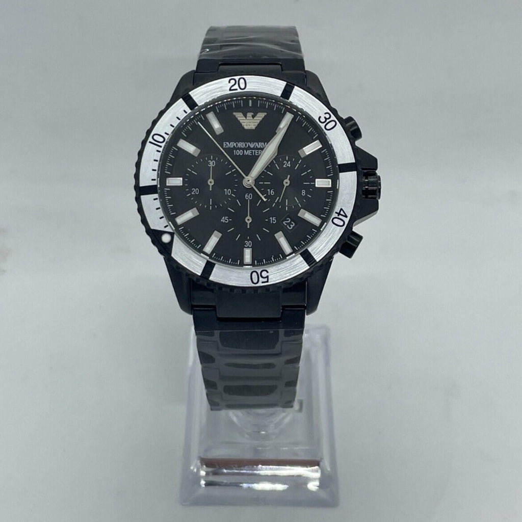 Emporio Armani Diver Chronograph Black Dial Black Steel Strap Watch For Men - AR80050 Buy Now By Emporio Armani