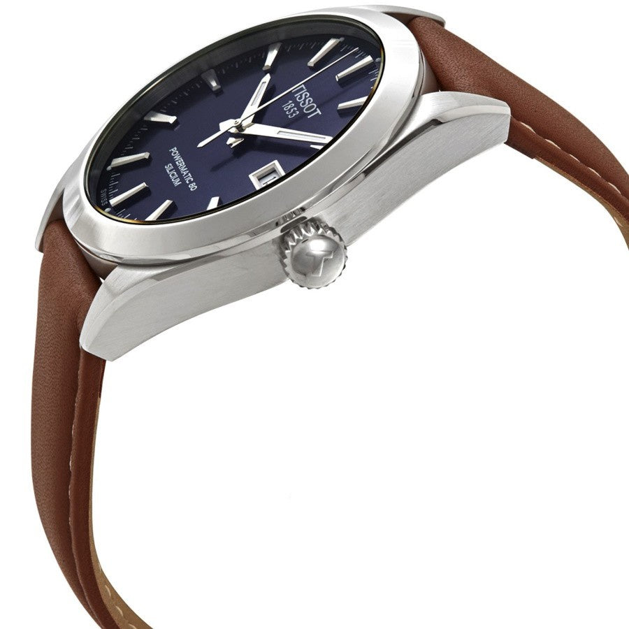 Tissot Gentleman Powermatic 80 Silicium Blue Dial Brown Leather Strap Watch For Men - T127.407.16.041.00 Buy Now By Tissot