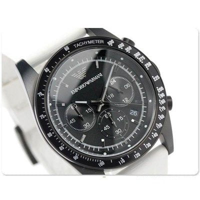 Emporio Armani Sportivo Chronograph Black Dial White Rubber Strap Watch For Men - AR6112 Buy Now By Emporio Armani