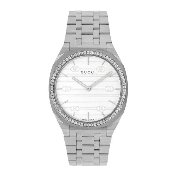 Gucci 25H Quartz Diamonds Silver Dial Silver Steel Strap Watch for Women - YA163401 Buy Now By Gucci