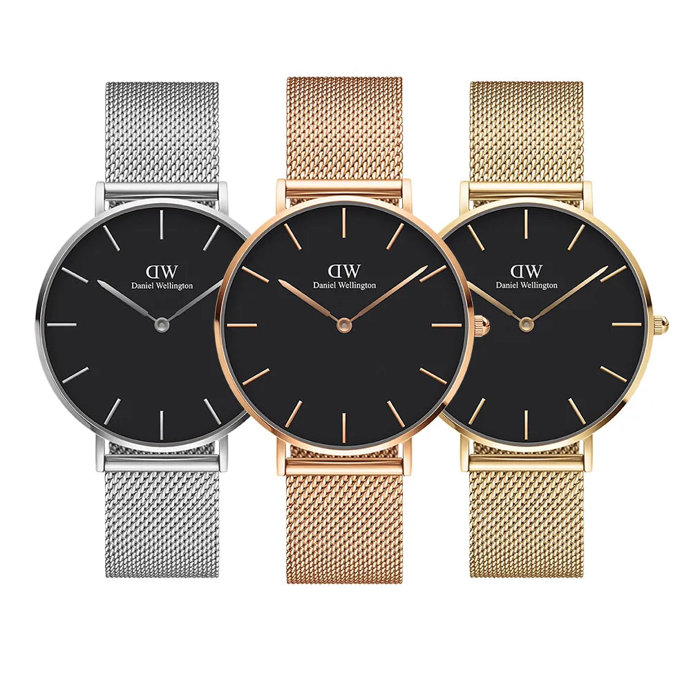 Daniel Wellington Petite Melrose Black Dial Rose Gold Mesh Strap Watch For Women - DW00100303 Buy Now By Daniel Wellington
