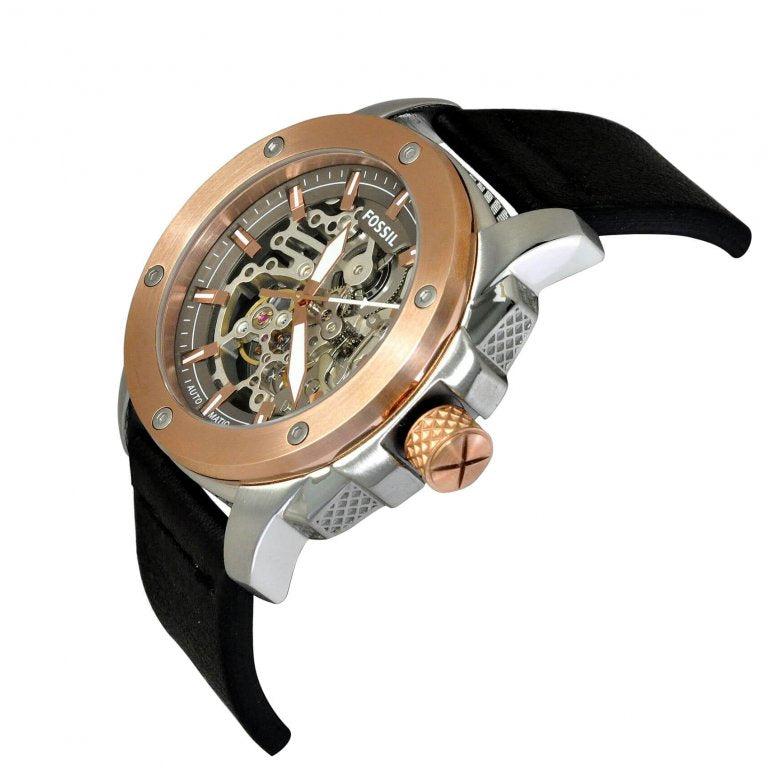 Fossil Modern Machine Automatic Skeleton Dial Black Leather Strap Watch for Men - ME3082 Buy Now By Fossil
