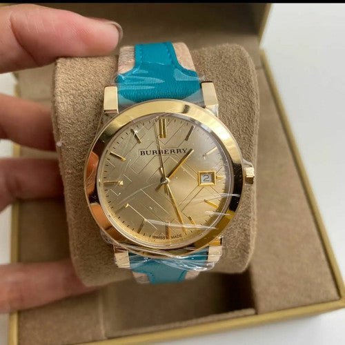 Burberry Heritage Gold Dial Blue Leather Strap Watch for Women - BU9112 Buy Now By Burberry