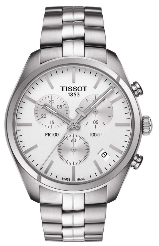 Tissot T Classic PR 100 Chronograph Silver Dial Silver Steel Strap Watch For Men - T101.417.11.031.00 Buy Now By Tissot