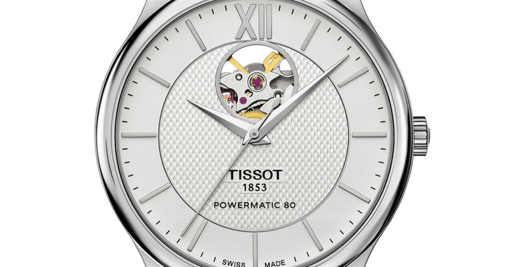Tissot T Classic Tradition Powermatic 80 Open Heart Silver Dial Brown Leather Strap Watch for Men - T063.907.16.038.00 Buy Now By Tissot