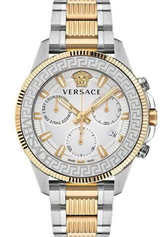 Versace Greca Action Chronograph Quartz Silver Dial Two Tone Steel Strap Watch for Men - VE3J00522 Buy Now By Versace