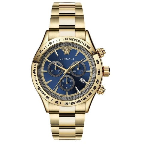 Versace Classic Chronograph Quartz Blue Dial Gold Steel Strap Watch For Men - VEV700619 Buy Now By Versace