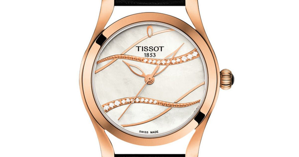Tissot T Wave Diamond Mother of Pearl Dial Black Leather Strap Watch For Women - T112.210.36.111.00 Buy Now By Tissot