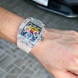 Guess Phoenix Polycarbonate Clear Multi-function Black Dial Clear Rubber Strap Watch for Men - GW0499G3 Buy Now By Guess