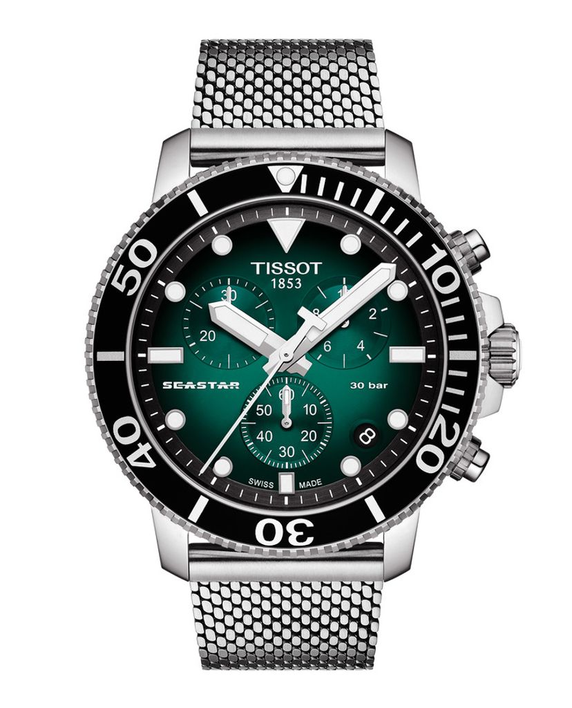 Tissot Seastar 1000 Chronograph Green Dial Silver Mesh Bracelet Watch For Men - T120.417.11.091.00 Buy Now By Tissot