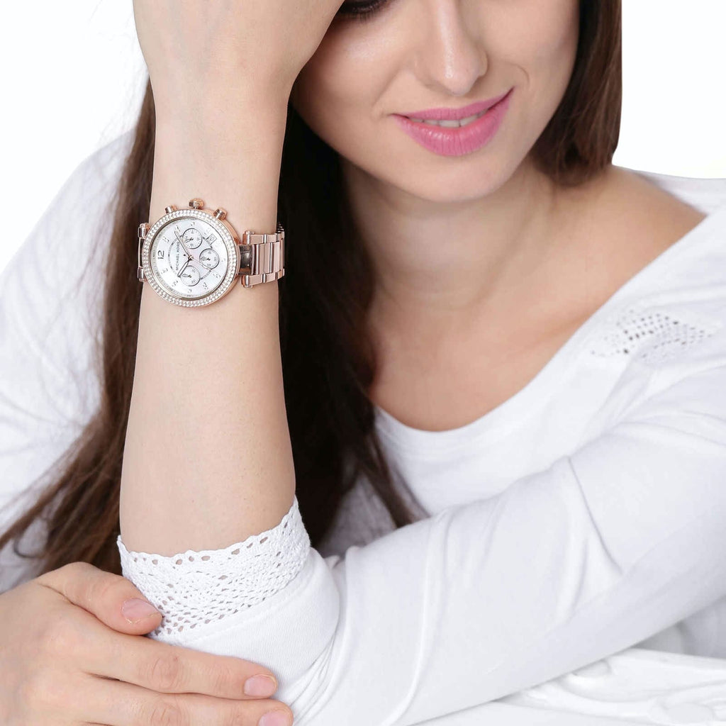 Michael Kors Parker White Dial with Diamonds Rose Gold Steel Strap Watch for Women - MK5491 Buy Now By Michael Kors