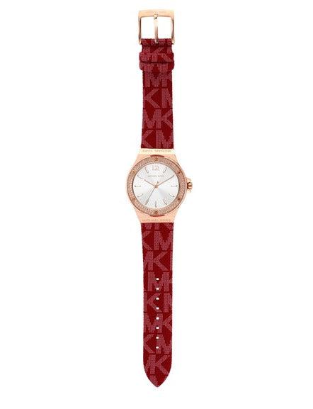 Michael Kors Lennox Three Hand Silver Dial Red Leather Strap Watch For Women - MK7308 Buy Now By Michael Kors