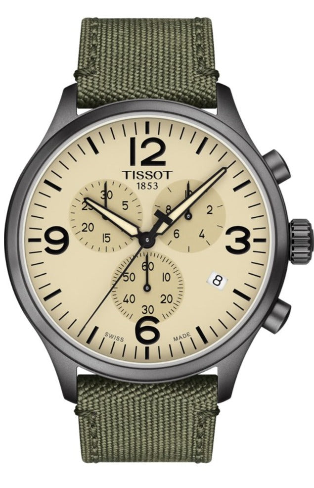 Tissot T Sport Chrono XL Beige Dial Green Nylon Strap Watch for Men - T116.617.37.267.00 Buy Now By Tissot