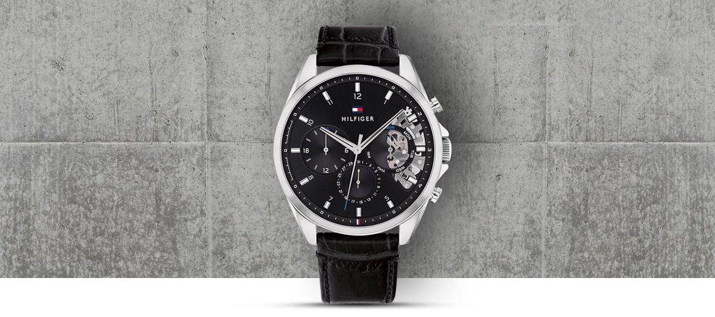Tommy Hilfiger Baker Chronograph Black Dial Black Leather Strap Watch For Men - 1710449 Buy Now By Tommy Hilfiger