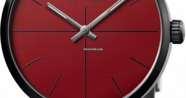 Calvin Klein Even Maroon Dial Black Leather Strap Watch for Men - K7B214CP Buy Now By Calvin Klein