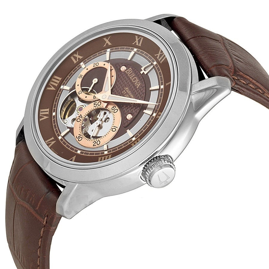 Bulova Classic Skeleton Automatic Brown Dial Brown Leather Strap Watch for Men - 96A120 Buy Now By Bulova