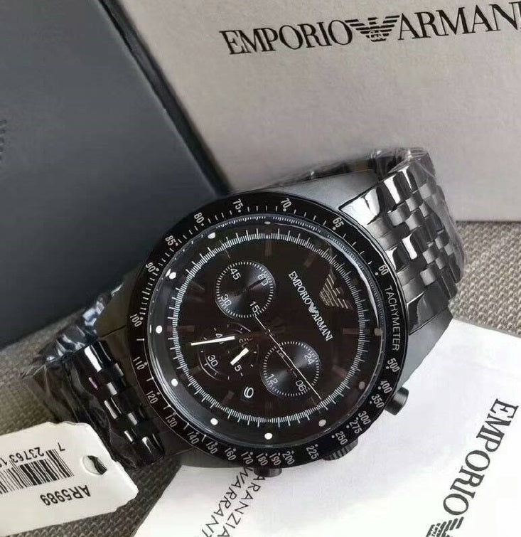 Emporio Armani Tazio Chronograph Black Dial Black Steel Strap Watch For Men - AR5989 Buy Now By Emporio Armani
