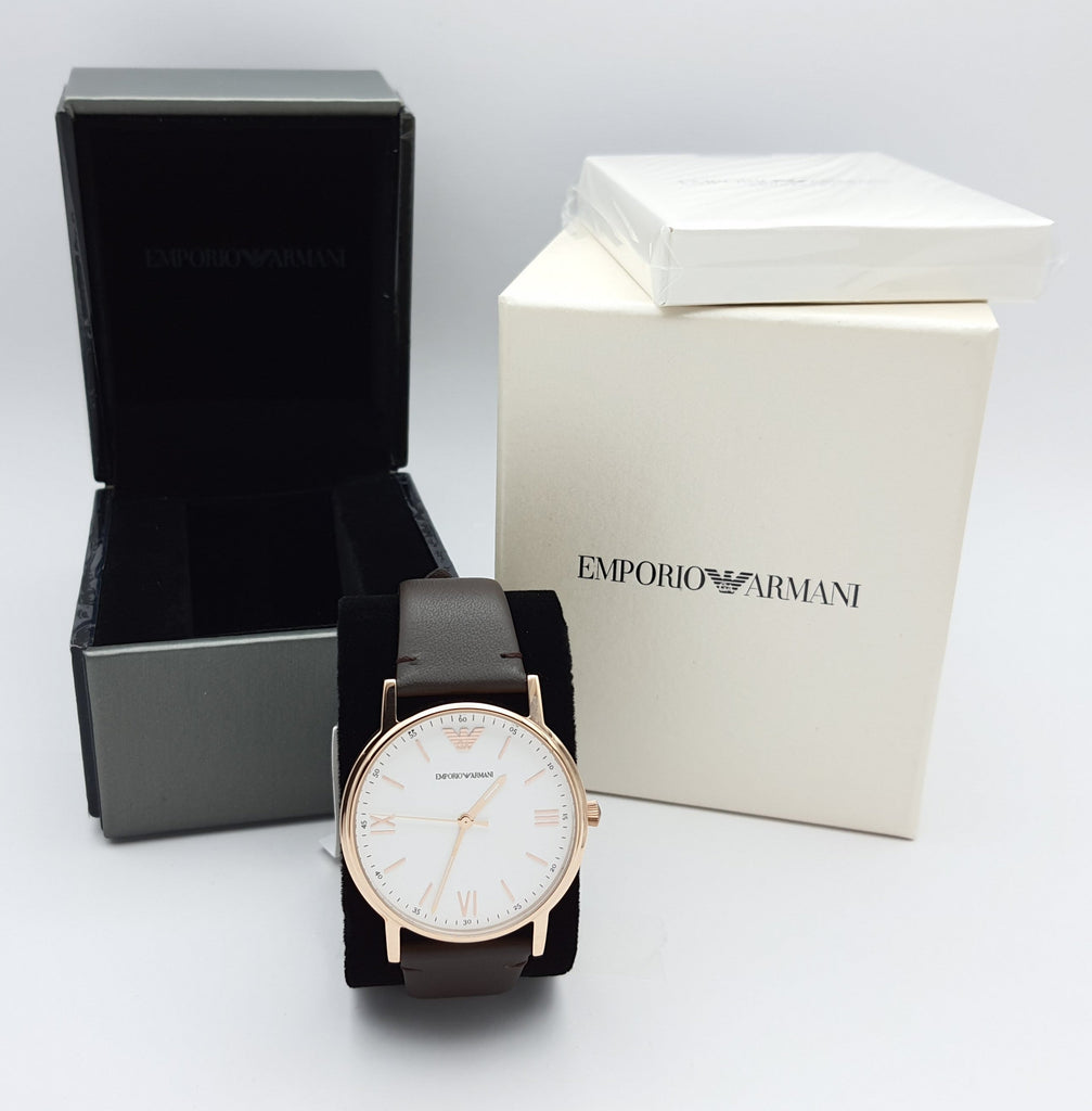 Emporio Armani Dress Quartz White Dial Brown Leather Strap Watch For Men - AR11011 Buy Now By Emporio Armani