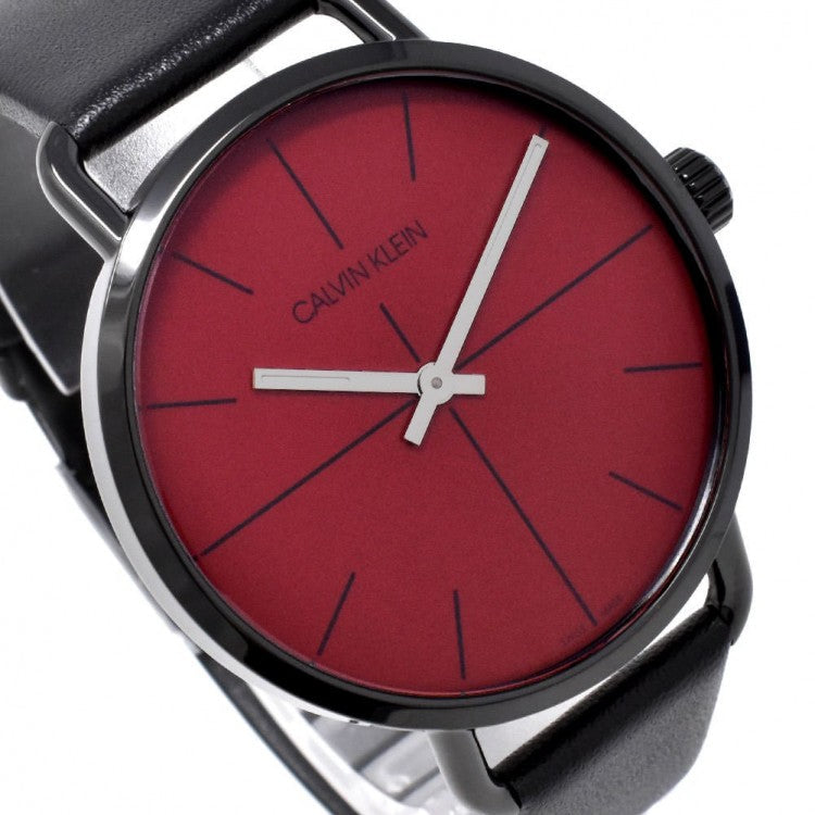 Calvin Klein Even Maroon Dial Black Leather Strap Watch for Men - K7B214CP Buy Now By Calvin Klein