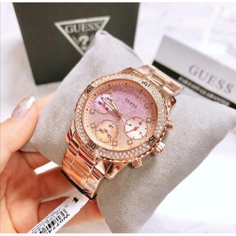 Guess Confetti Pink Dial Rose Gold Steel Strap Watch For Women - W0774L3 Buy Now By Guess