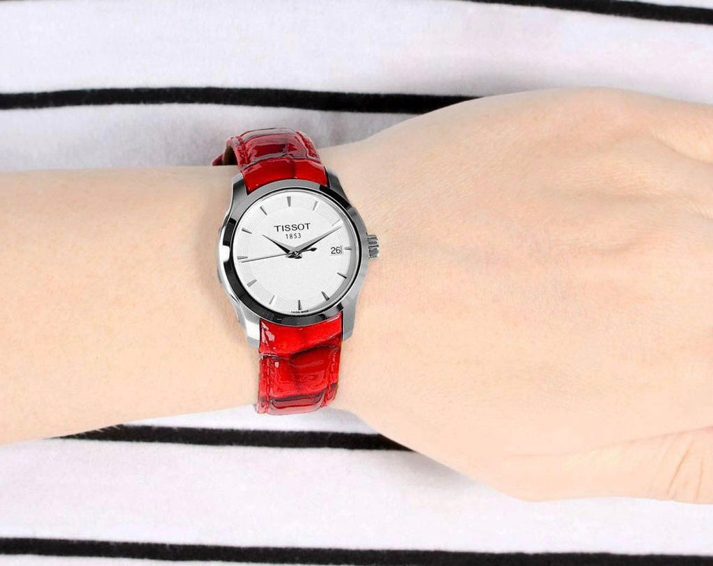 Tissot Couturier White Dial Red Leather Watch For Women - T035.210.16.011.01 Buy Now By Tissot